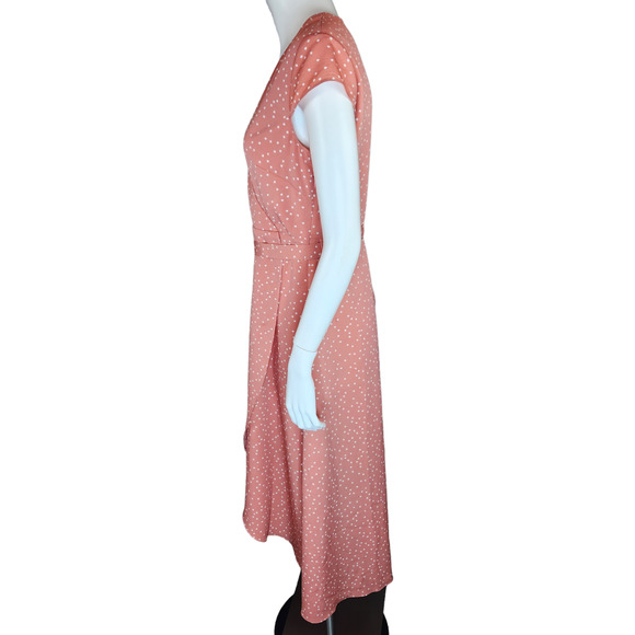 Madison Womens Medium Peach Polka Dot Wrap Dress With Belt V-Neck Short Sleeve - Picture 5 of 12
